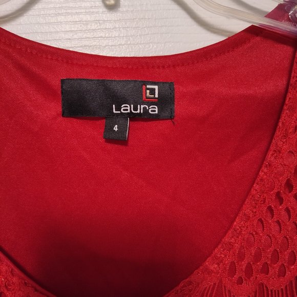 Laura size 4 long red dress 54% nylon, 46% cotton and lining 100% polyester - Picture 3 of 8